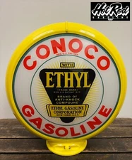 CONOCO ETHYL GASOLINE Reproduction 13.5" Gas Pump Globe - (Yellow Body)