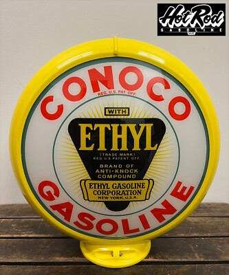 #ad #ad CONOCO ETHYL GASOLINE Reproduction 13.5quot; Gas Pump Globe Yellow Body $175.00