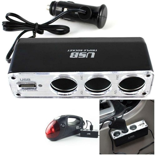 Car Cigarette Multi Socket Triple Splitter Lighter 3Way Adapter USB-Charger L6H3 - Picture 3 of 8