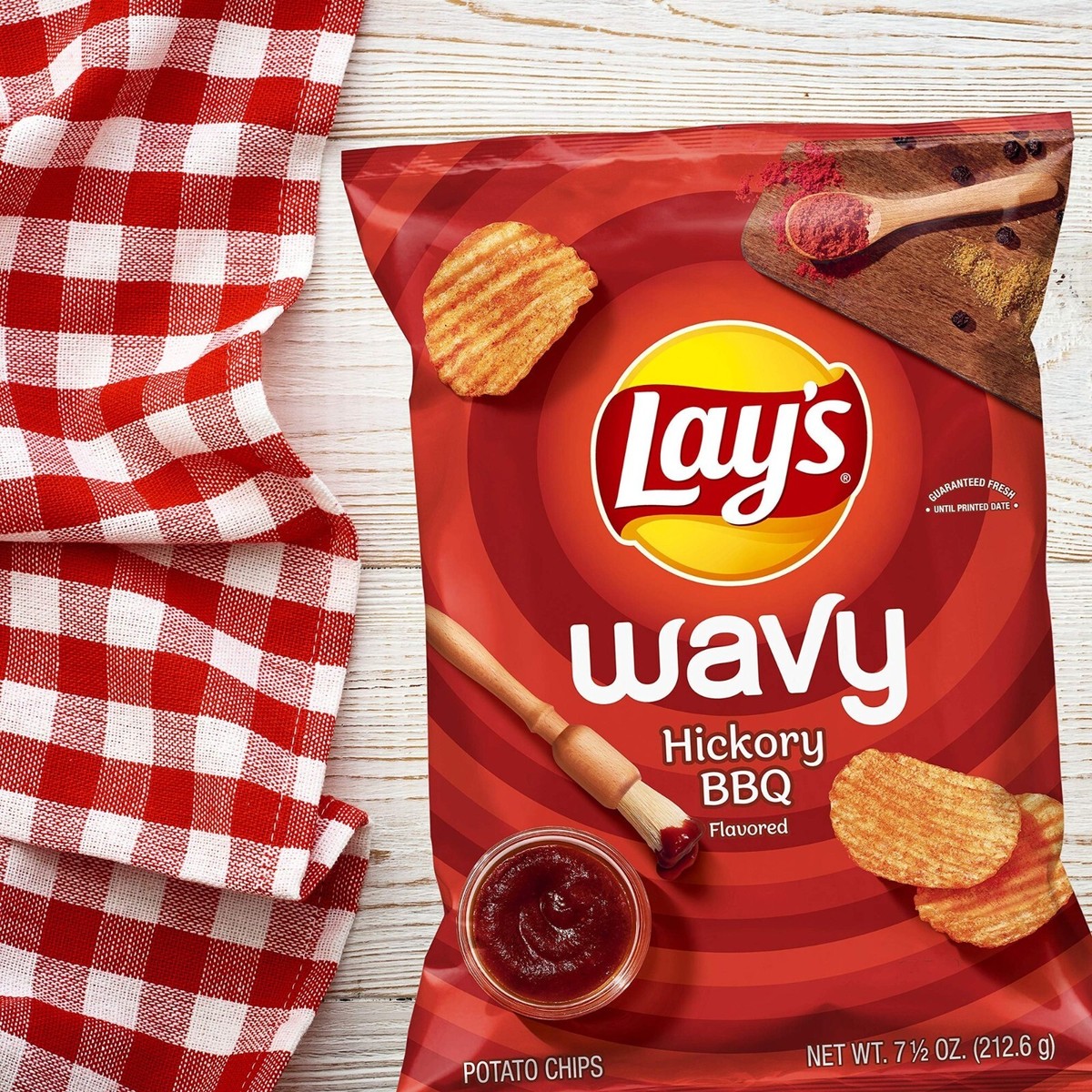 Lay's WAVY HICKORY BBQ Flavored Potato Chips (2 Bags Snacks)