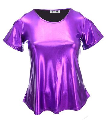 Glitzerndes Stretch-Schnitt-/Cold-Shoulder-Top Damen Violett Pink Shock Übergröße