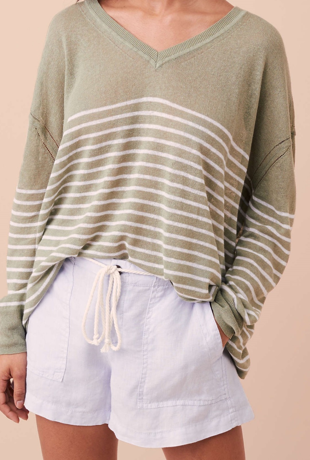 Ann Taylor LOFT Lou & Grey Striped Slouchy Sweater Top Size Large Prairie Grass