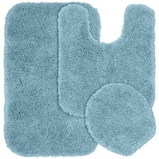 Serendipity Basin Blue 3 Piece Set Toilet Cover, Contour Rug, Bath Rug Shag...