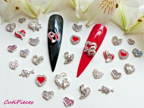 3D Arte en uñas plata oro AB holográfico estrás corazones mezcla aleación metal dije - Imagen 3 de 16