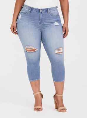 Torrid CROP SKY HIGH SKINNY JEAN PRINIUM STRETCH LIGHT WASH 4 4X 26 #53394