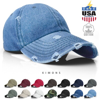 Premium Soft Cotton Dad Hat Distressed Baseball Cap Retro Unstructured Low FP