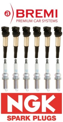 Six Bremi Ignition Coils w/NGK Spark Plugs BMW OE #'s: 12138616153 / 12120037663