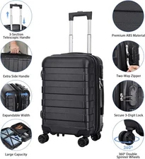 Travel Suitcase 21" Carry On Luggage Hardside Expandable Spinner w/ Wheels Black