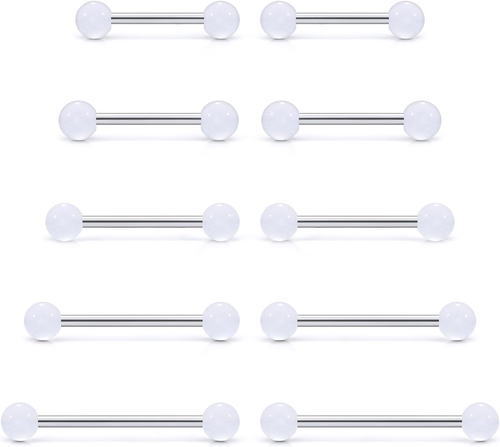 14G Surgical Steel Straight Barbell - Tongue & Nipple Rings for Women & Men - Le