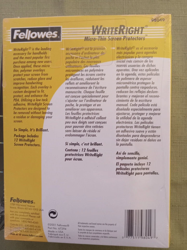 Fellowes WriteRight Micro-Thin Screen Protectors Sealed 12-Pack Palm m100/m105 - Image 2 of 2