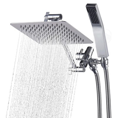 All Metal 8'' Dual Square Shower Head Combo Adjustable 71'' Extra Long Hose New