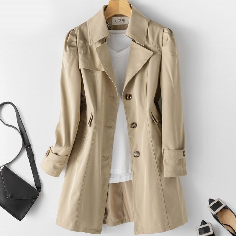 Woman Single-Breasted Mid-Long Trench Coat Women Trench
