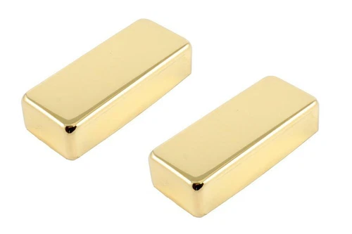 PC-0309-002 (2) Gold No-Hole Covers for Vintage Gibson Mini Humbucker Pickups 