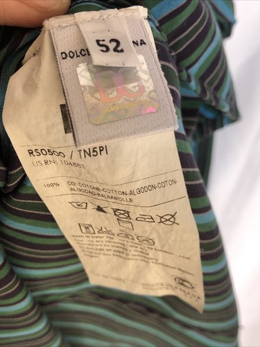 Mens Dolce and Gabbana Blue & Green D&G Stripe Long Sleeve Button Up Shirt L 52 - 第 7/7 張圖片
