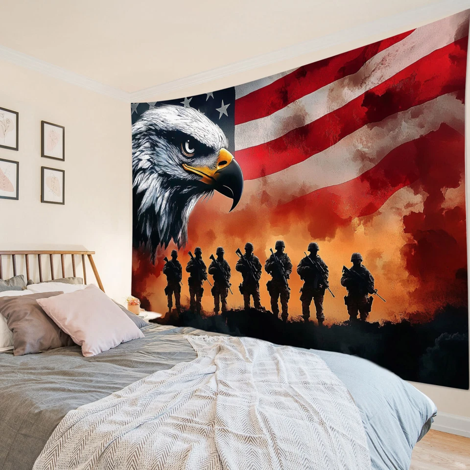 Tapiz retro estrellas y rayas animales salvajes águila para dormitorio sala dormitorio Foto 2 de 4