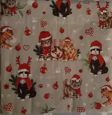 2 individual Paper Decoupage NAPKINS - KITTENS CATS XMAS WINTER PLAYFUL