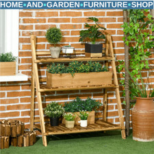 3 Tier Wooden Garden Planter Stand with Shelves Flower Pot Display Rack Outdoor