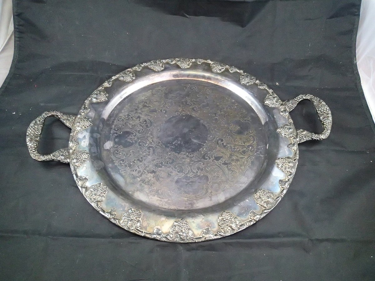N.S.Co. Silver on Copper D-7 Vintage Round Serving Tray Grape