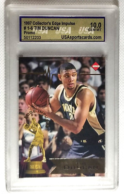 Tim Duncan 1997 Collectors Edge Impulse #1 Rookie Promo graded 10.0