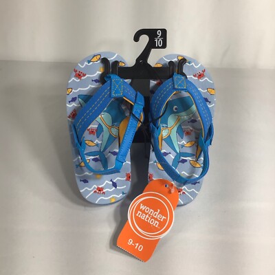 Boys Wonder Nation Shark Sandals Flip Flops Blue Size 9-10