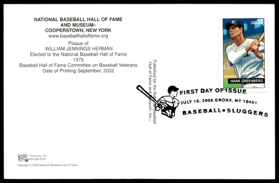 2006 William Herman Elected 1975 National Baseball Hall of Fame Postcard - Image 2 of 2