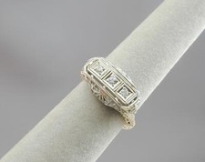 Fantastic 14k White Gold Art Deco Filigree 3 Diamond Ring 5-