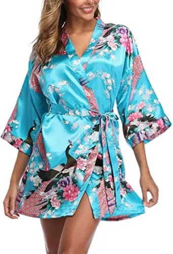 Satin Silk Bridesmaid Robe – Elegant Crane Print Kimono - Picture 98 of 108