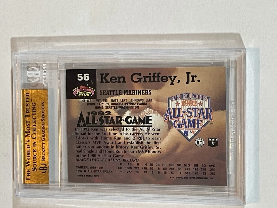 Griffey Jr 1993 Topps Stadium Club Murphy BGS 9.5 With 10 Sub #56 - Image 3 of 3