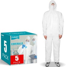 Hazmat Suits 5 Pack Disposable Protective Coveralls, Heavy Duty Full Body Pai...