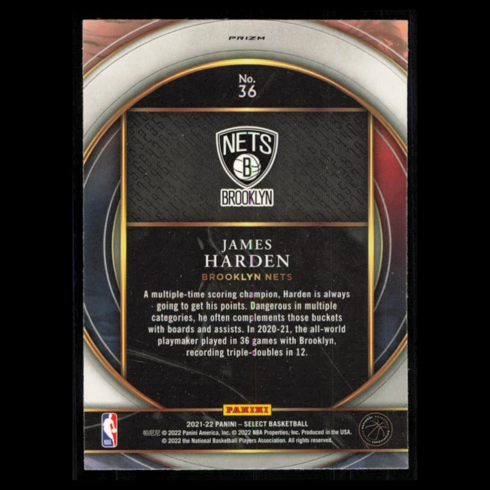 James Harden #36 2021 Panini Select Numbers Red Brooklyn Nets Basketball Card NM - Image 2 of 3