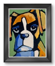 Colorful Boxer Dog Portrait Original Painting Signed 11x14 Modern Pet Art