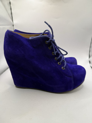 Jeffrey Campbell Tie Purple Leather Suede Lace Up Goth Pixie Size 10 Wedges High