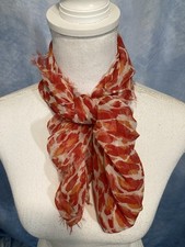 Women  s Lightweight Infinity Scarf Pink Red Abstract Print Sheer Fringe 20x30.5  