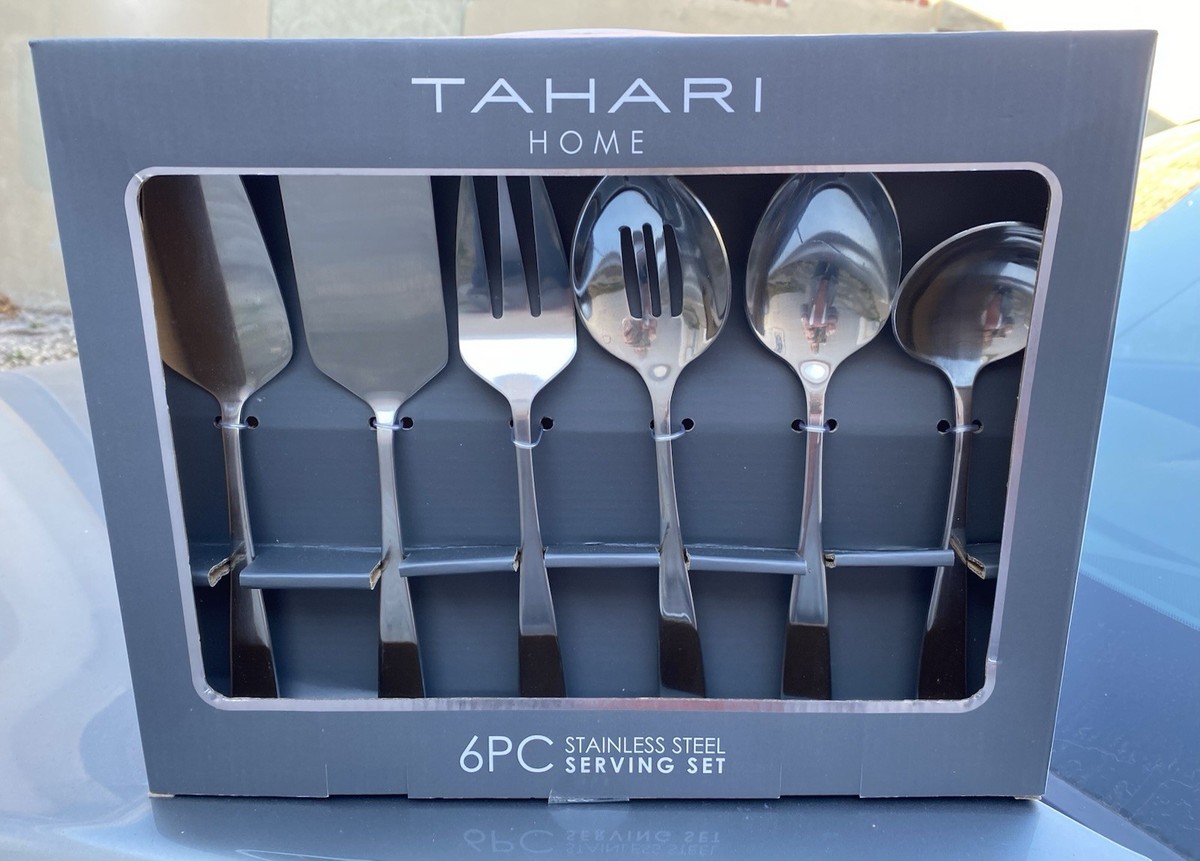 TAHARI HOME 6 PIECE STAINLESS STEEL SERVING SET | eBay