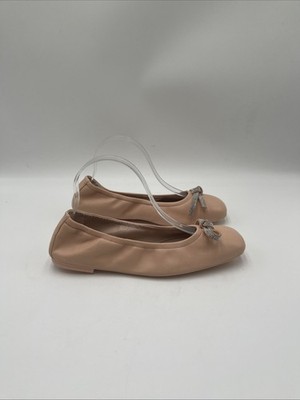 Women s Stuart Weitzman Leather Bow Accents Ballet Flats Beige Size 8B/38.5