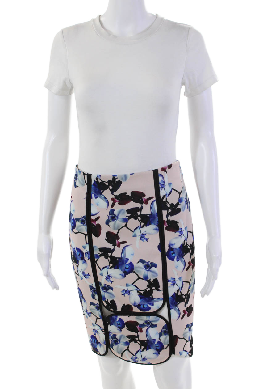 Yigal Azrouel Womens Knee-Length Floral Back Zip Skirt in Off White Multi Size 4