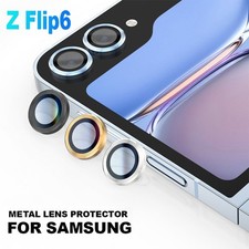 For Samsung Z Flip6 Lens Films Metal Ring Tempered Glass Curved Camera Protector