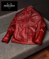 Men’s Red Leather Biker Jacket Slim Fit Motorcycle Café Racer Fashion Jacket