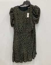 NWT Express Women's Green Cheetah Print Round Neck Ruffle Dress Size Medium