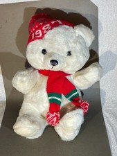Vintage Kmart White Christmas 1987 Teddy Bear 15" Red Knit Cap Scarf 1139 