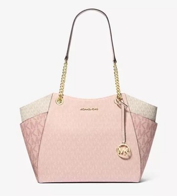 Michael Kors Jet Set Travel LG Chain Shoulder Tote MK Logo Bag Blush Pink NWT