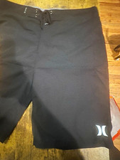 Hurley Mens Board Shorts Black Solid Drawstri...