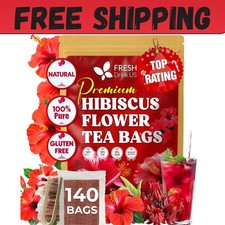 , Premium 140 Hibiscus Flowers Tea Bags, 100 Natural, Handmade Pure from Hibi