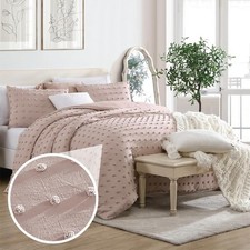 Swift Home Blush Full/Queen Comforter Set w/ Tufted Pom Poms - OEKO-TEX Certifie