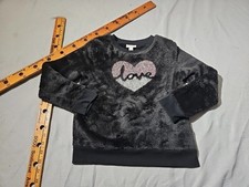 Cat  Jack Sweater Youth Girls Medium 6/7 BlackFaux Fur Glitter Love Heart