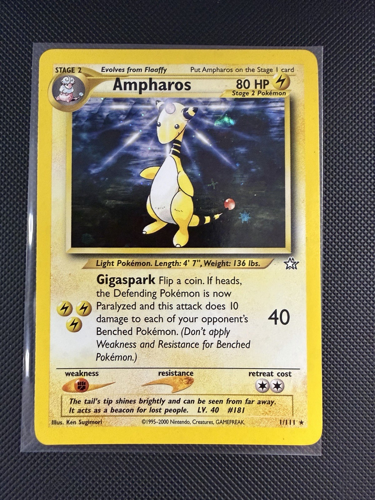Pokemon Card - Ampharos Neo Genesis 1/111 Unlimited Holo Rare