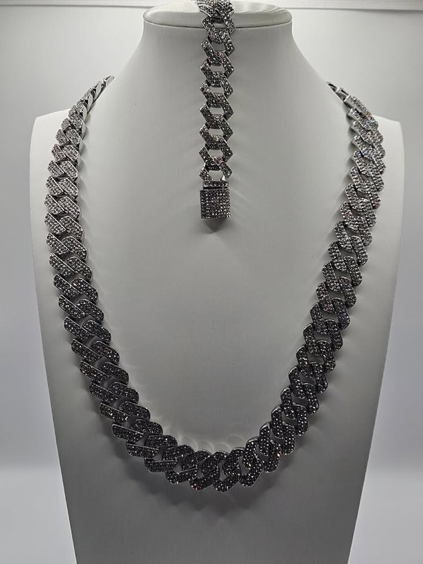 Heavyweight 18mm Cuban Link Chain & Bracelet Set Stainless Steel Iced Out 236g