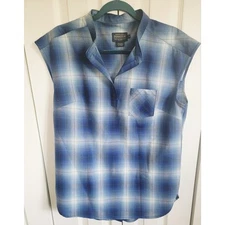 Pendleton M 100% Virgin Wool Shirt Blue Plaid NEW Medium Sleeveless