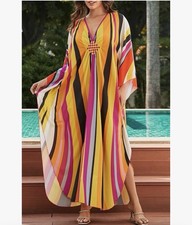 Womens Free Size Beach Cover Ups Loose Kaftan Dress Maxi Boho Caftans Bathing