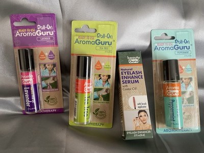 Aroma Guru Roll-On Scented Tea Tree Peppermint Lavender + Eyelash Serum Lot Of 4
